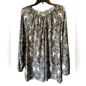 Emily Daniels Women's Plus Size Shimmer Paisley Gray Neck Tie Blouse Top Size 1X